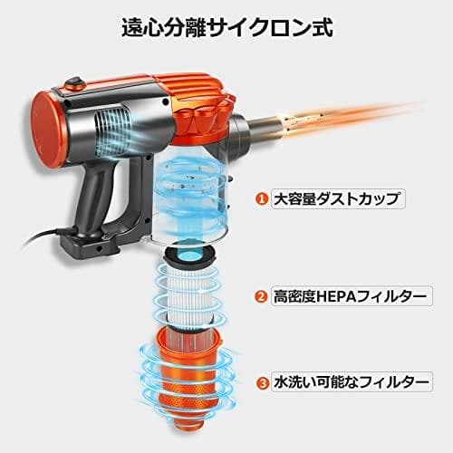 掃除機 V600 サイクロン 600W ハイパワ スティッククリーナー オレンジ