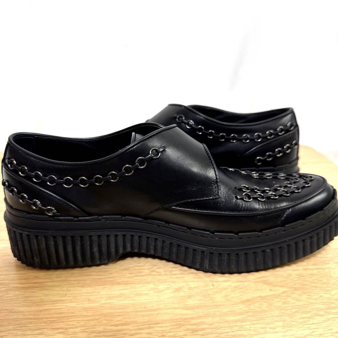 【美品】TOD'Sトッズ　レザーシューズ　ブラックチェーン装飾ローファー厚底
