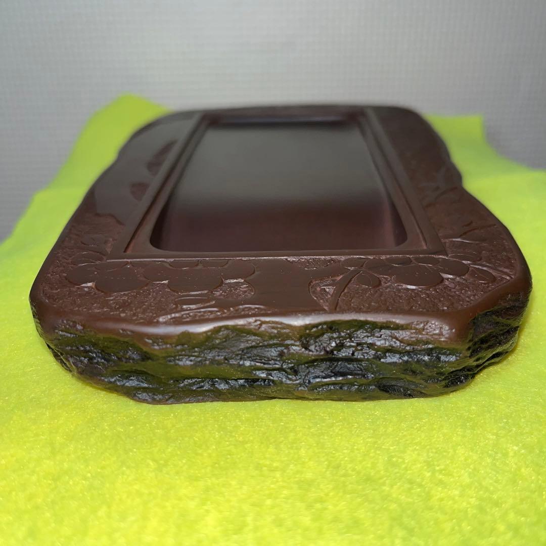 ⭕️赤間硯　共蓋付き　研堂作　梅花彫刻硯　美品　墨持ちが良い　硯