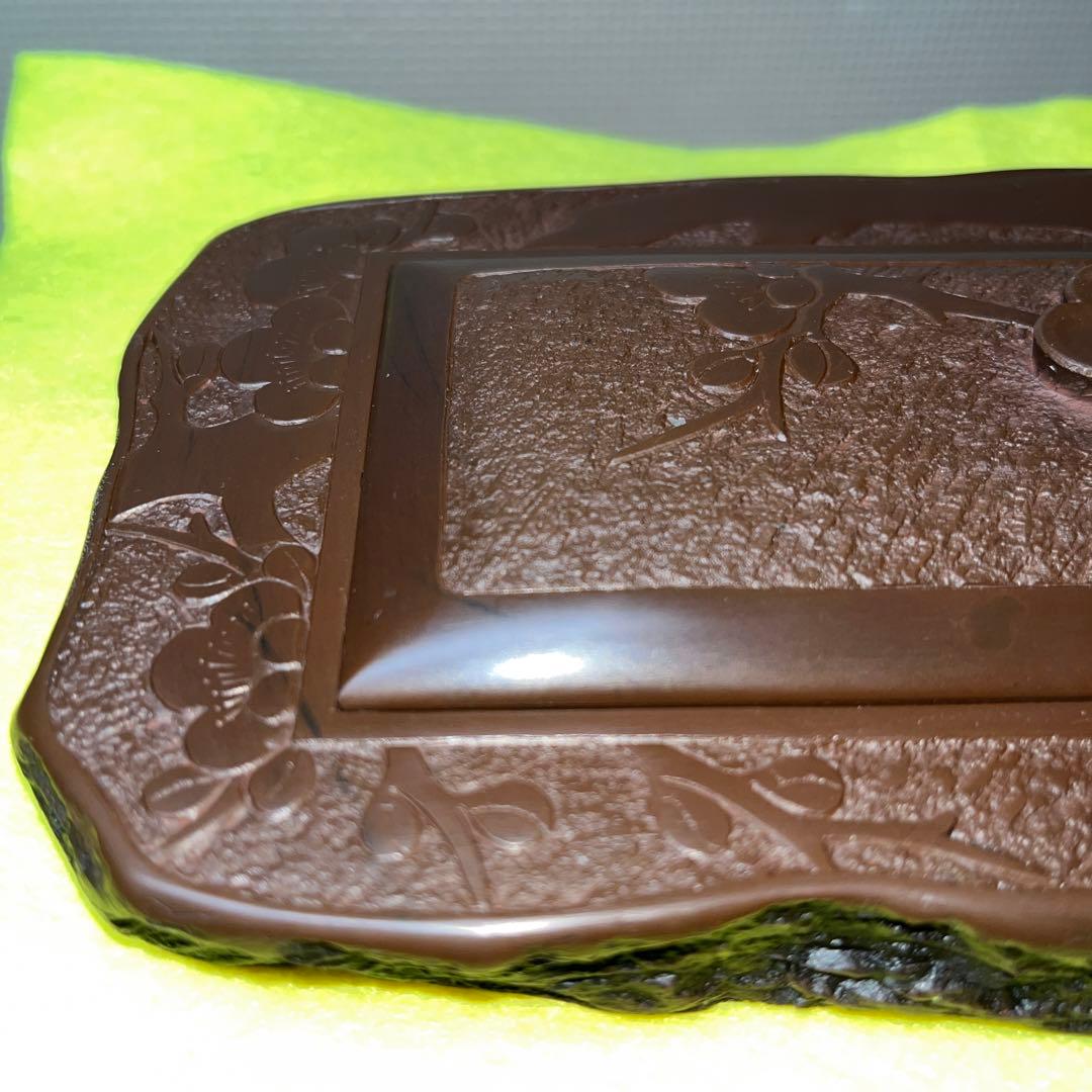 ⭕️赤間硯　共蓋付き　研堂作　梅花彫刻硯　美品　墨持ちが良い　硯