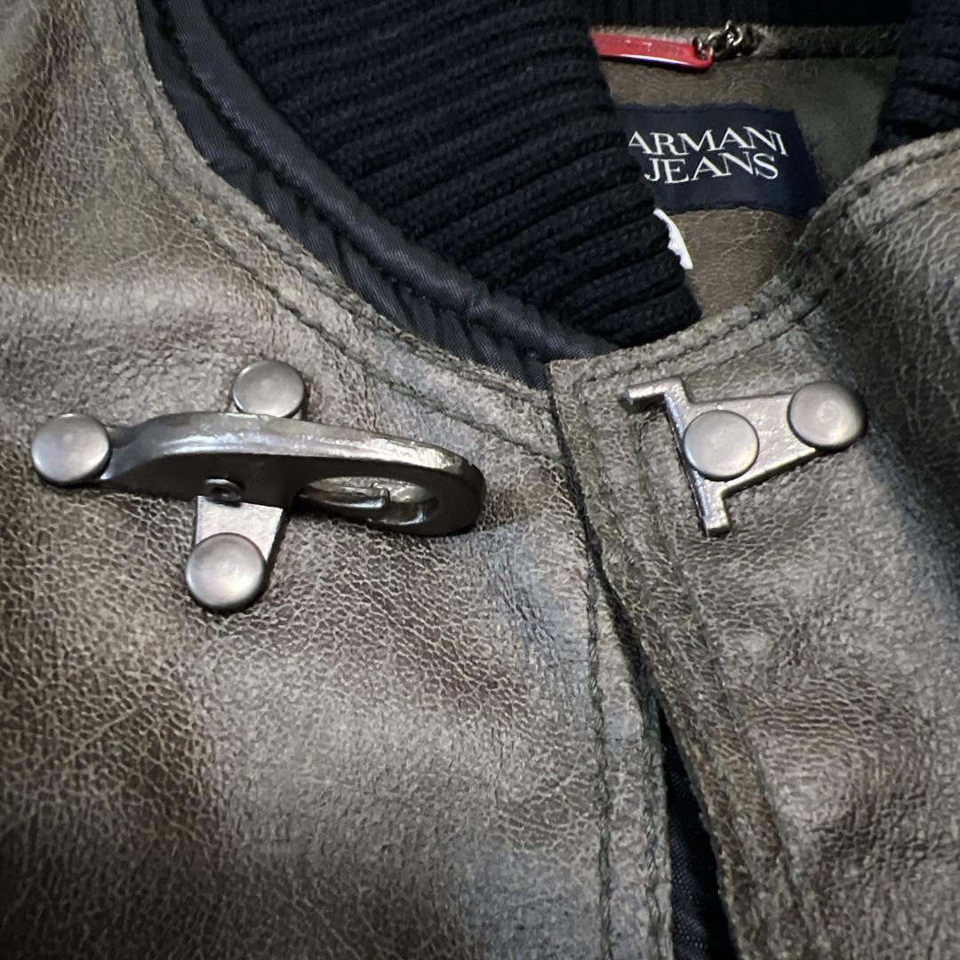 アルマーニ ドラゴン刺繍 スタジャン フェイクレザー ジャケット 切り替え ボア