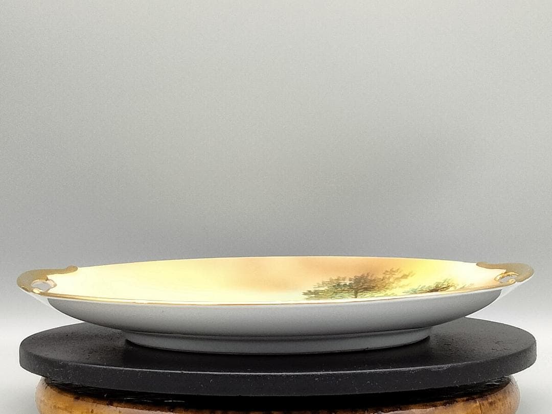オールドノリタケ　ツリー イン ザ メドウ　金縁　ダブルハンドルケーキプレート