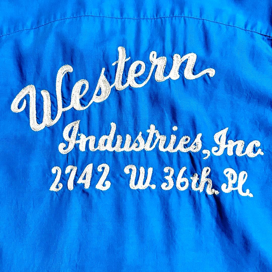 60s Hiltonヒルトン　ボーリングシャツ　L ターコイズブルー⑨