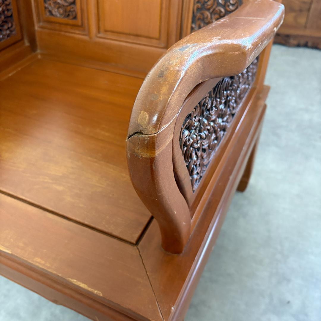 アジアン家具 彫刻 ローテーブル＋木製椅子4脚セット