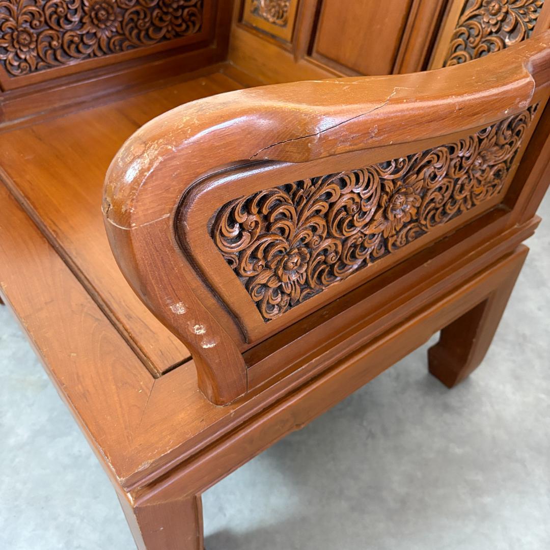 アジアン家具 彫刻 ローテーブル＋木製椅子4脚セット