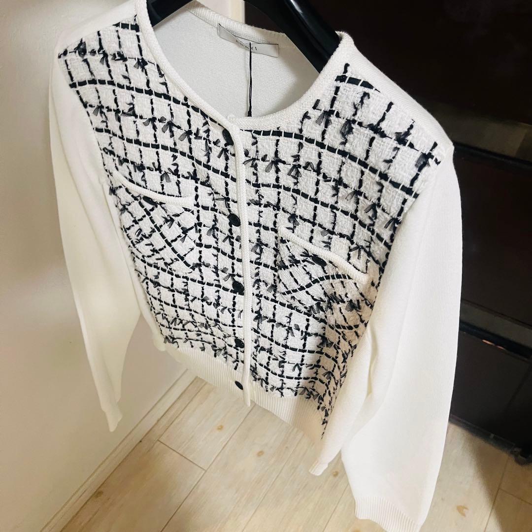 新品☆ANAYI チュールツイードニットコンビ カーディガン/セオリー、23区