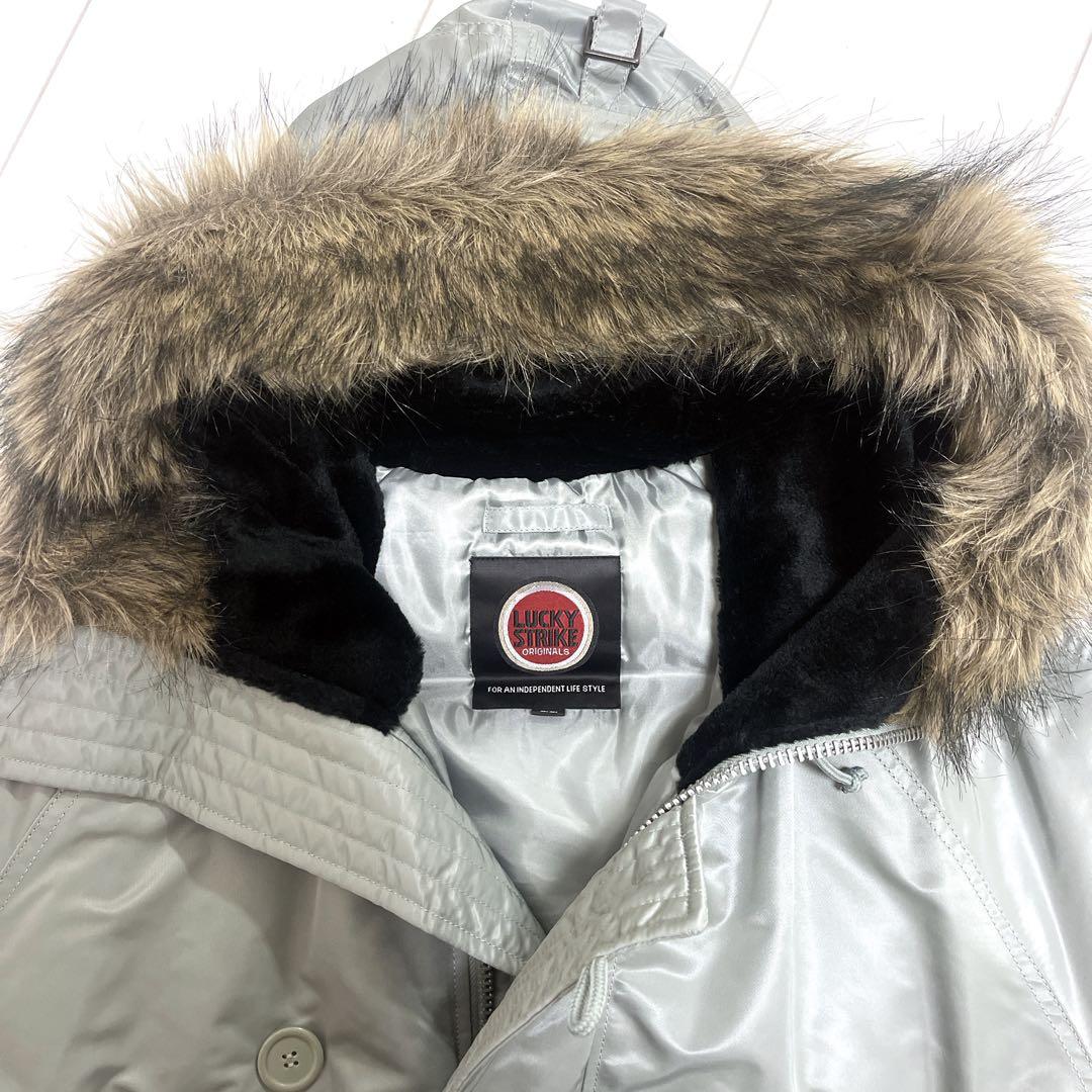 ラッキーストライク　ファー付き N-3B ダウンジャケット シルバー　銀Y2K