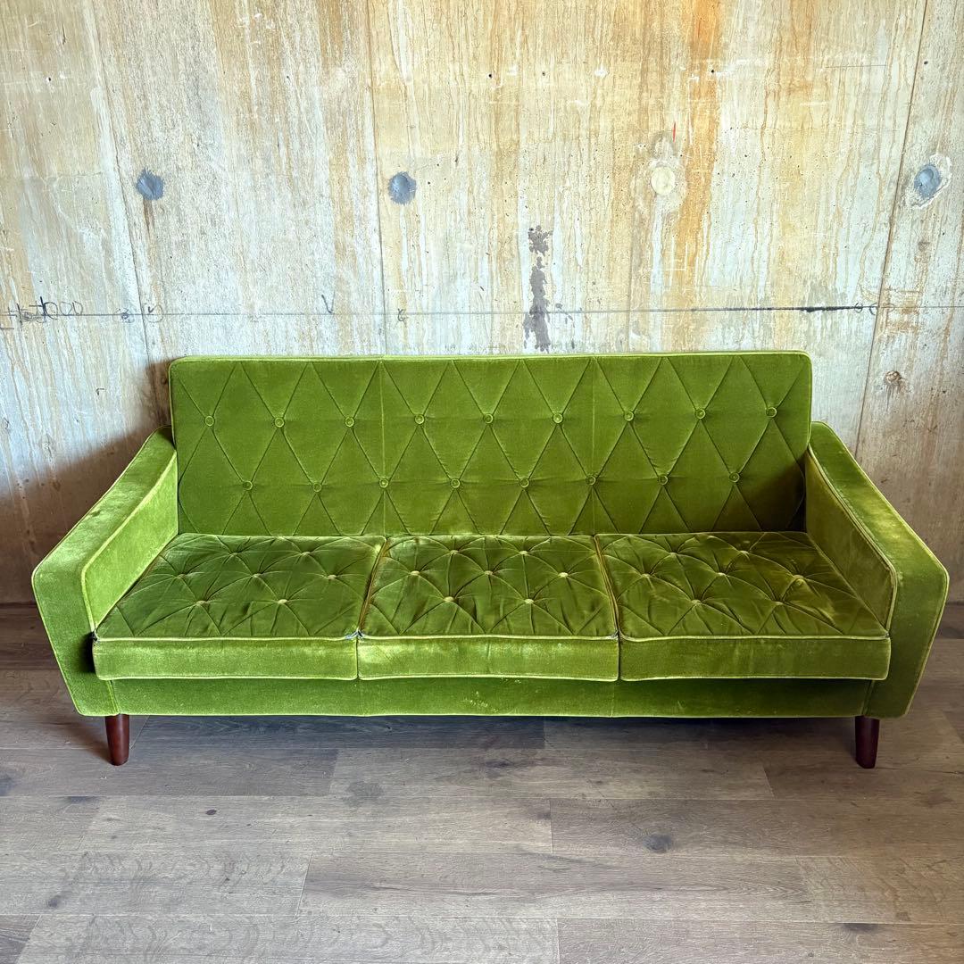 カリモク60 ロビーチェア　3シーター　モケットグリーン　現状品