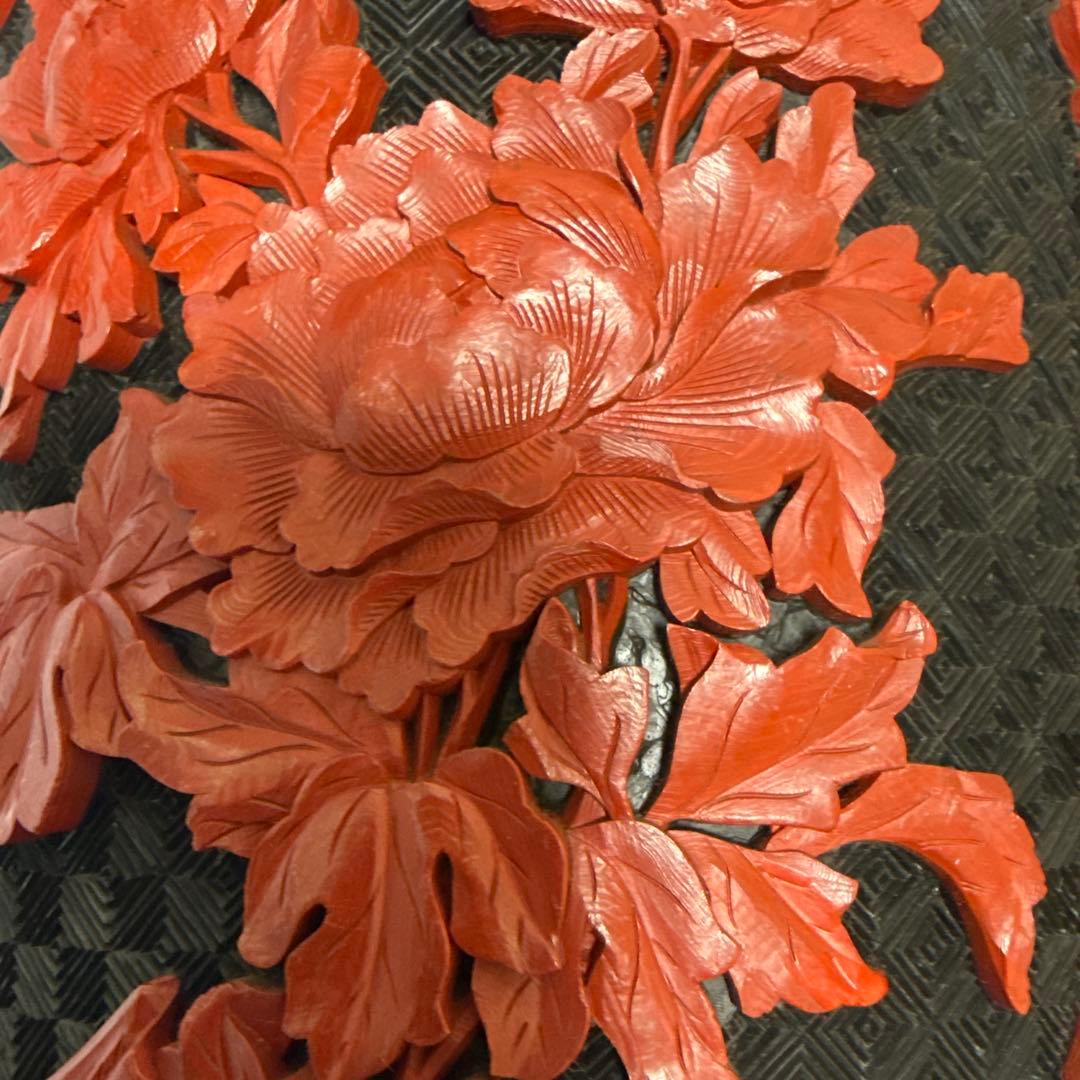 中国美術 大花瓶 堆朱 堆黑 花鳥 唐木台 紫檀 花梨 一輪挿し美品