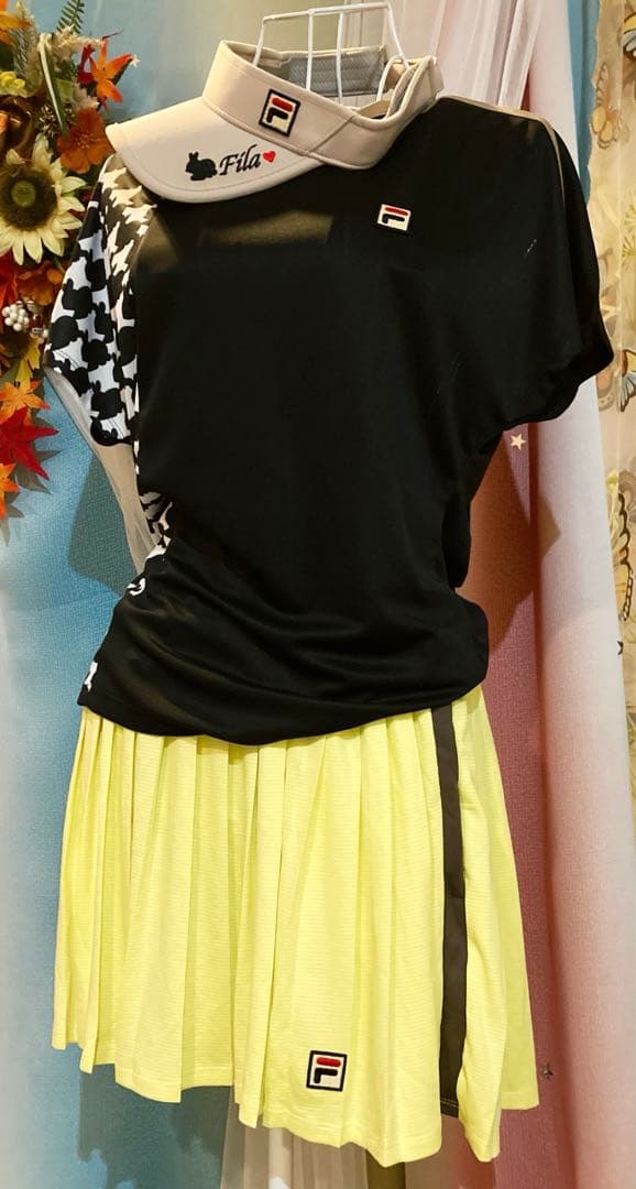 No.867 FILA スモーキーYELLOWのプリーツ☆新品☆XL☆