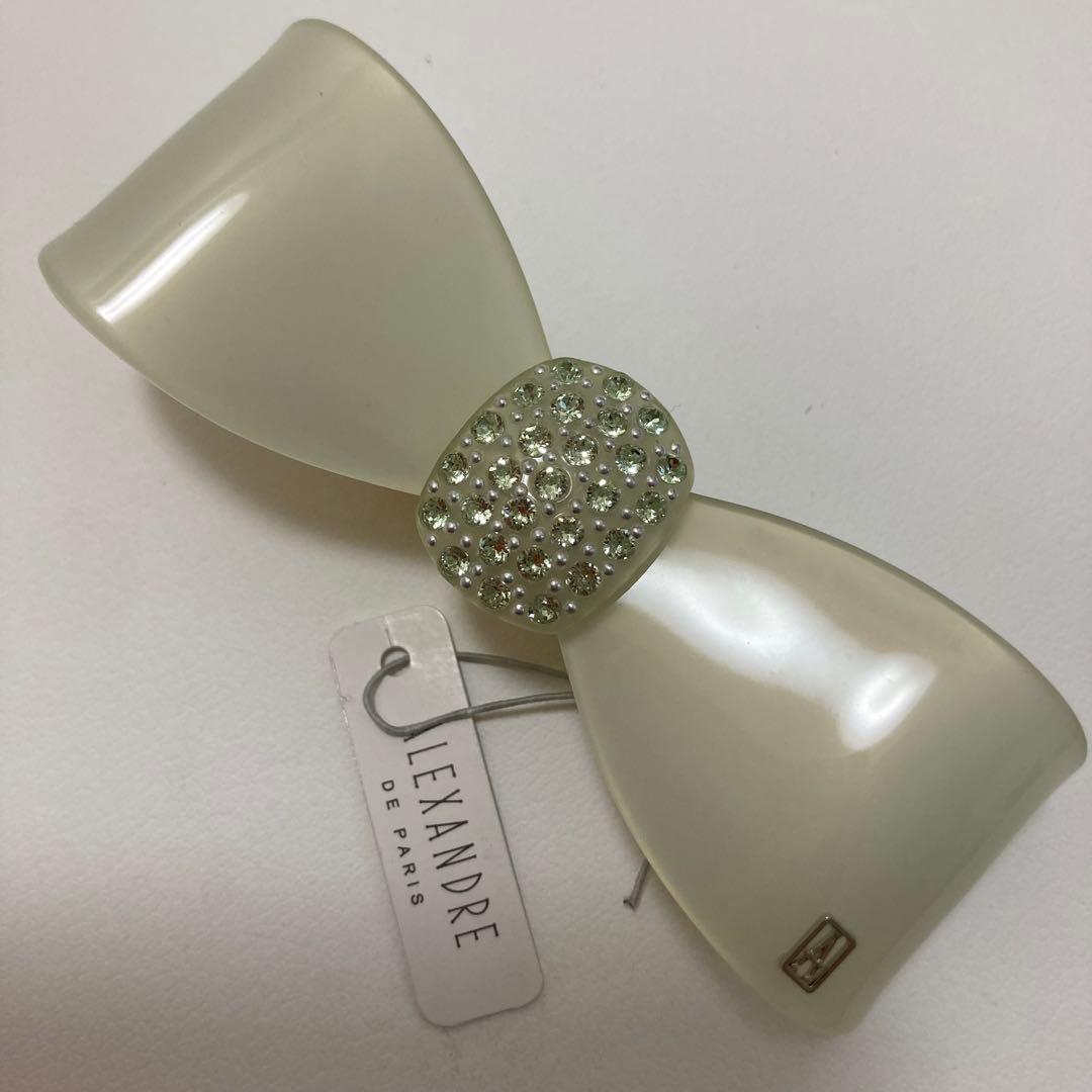 新品☆alexandre de paris☆リボンバレッタ 淡いグリーン