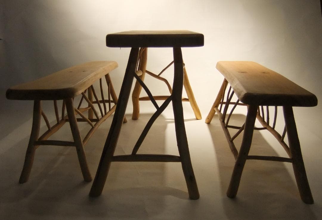 【稀少レア】デザイン木椅子★3点セット★アート芸術作品★手作りハンドメイド