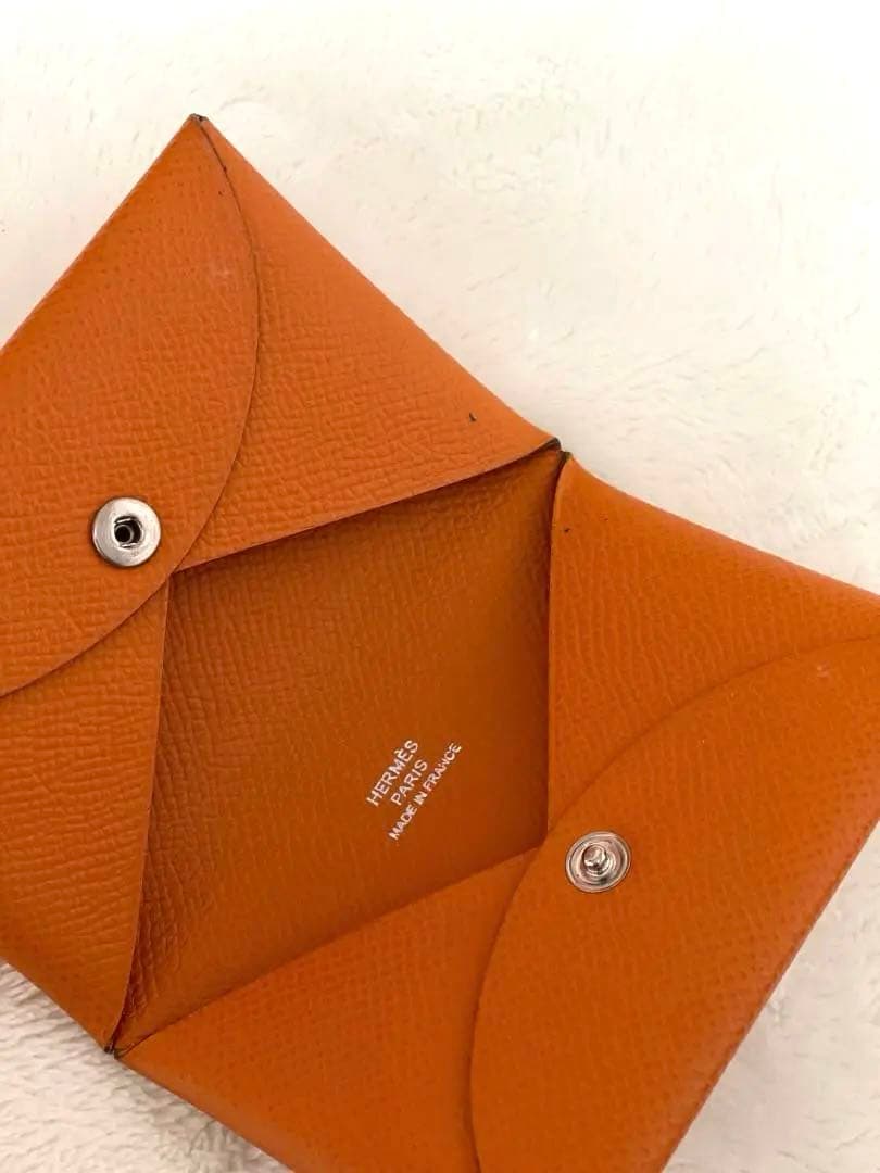 【✨極美品✨】HERMES カルヴィ レザー 名刺入れ（オレンジ）