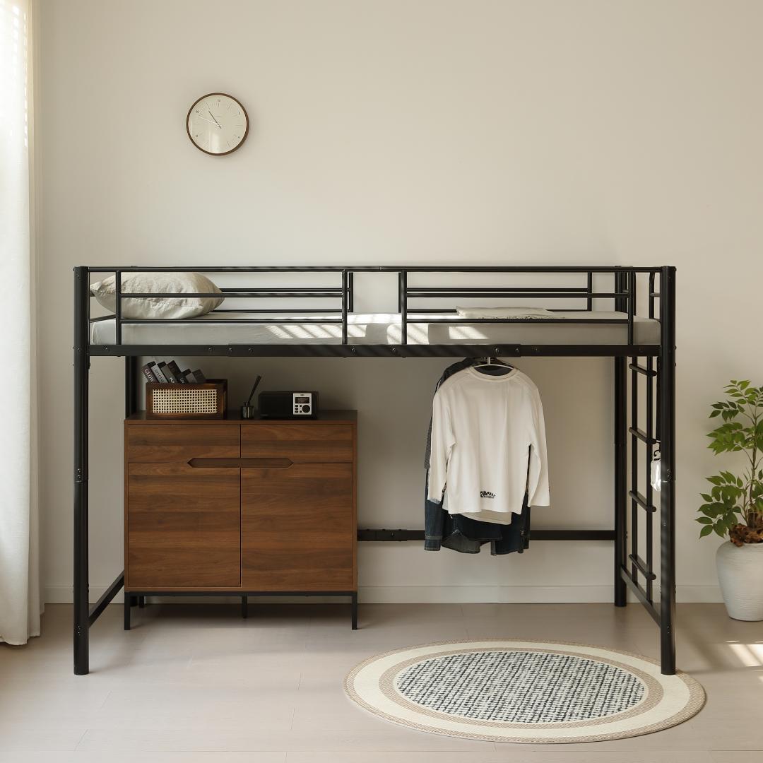 超人気！【高さ140cm】ロフトベッド 耐荷重150kg 一人暮らし Black