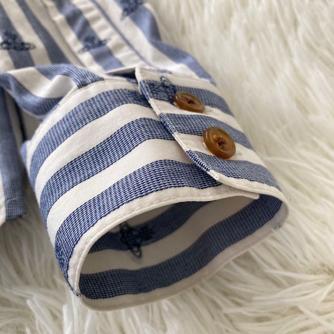 ヴィヴィアンウエストウッド リボン ストライプシャツ 3 オーヴ刺繍 ブルー