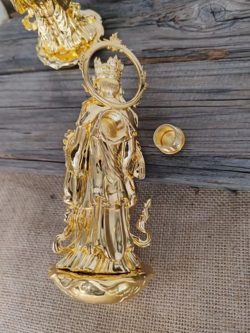 【修縁堂】高品質 仏像 メッキ 帝釈天 置物 木彫 仏様 可装蔵