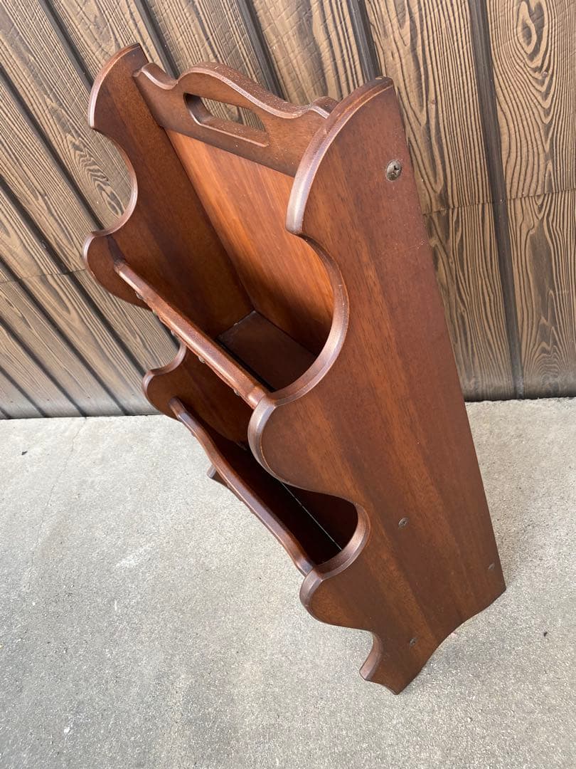 木製 2段　マガジンラック　レザー　アンティーク　ヴィンテージ