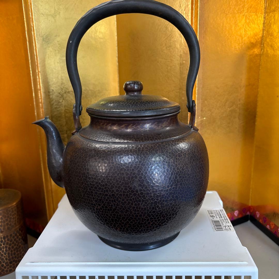 山川堂　銅製　花草絵　手造り　銅瓶　銅やかん　水差　１個　鎚起銅器