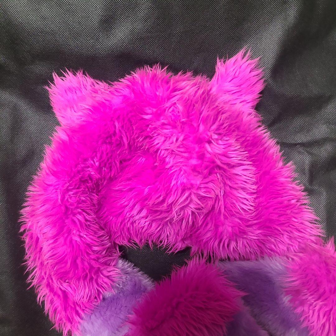 チェシャ猫 フリース耳付きフードスカーフ ピンク紫