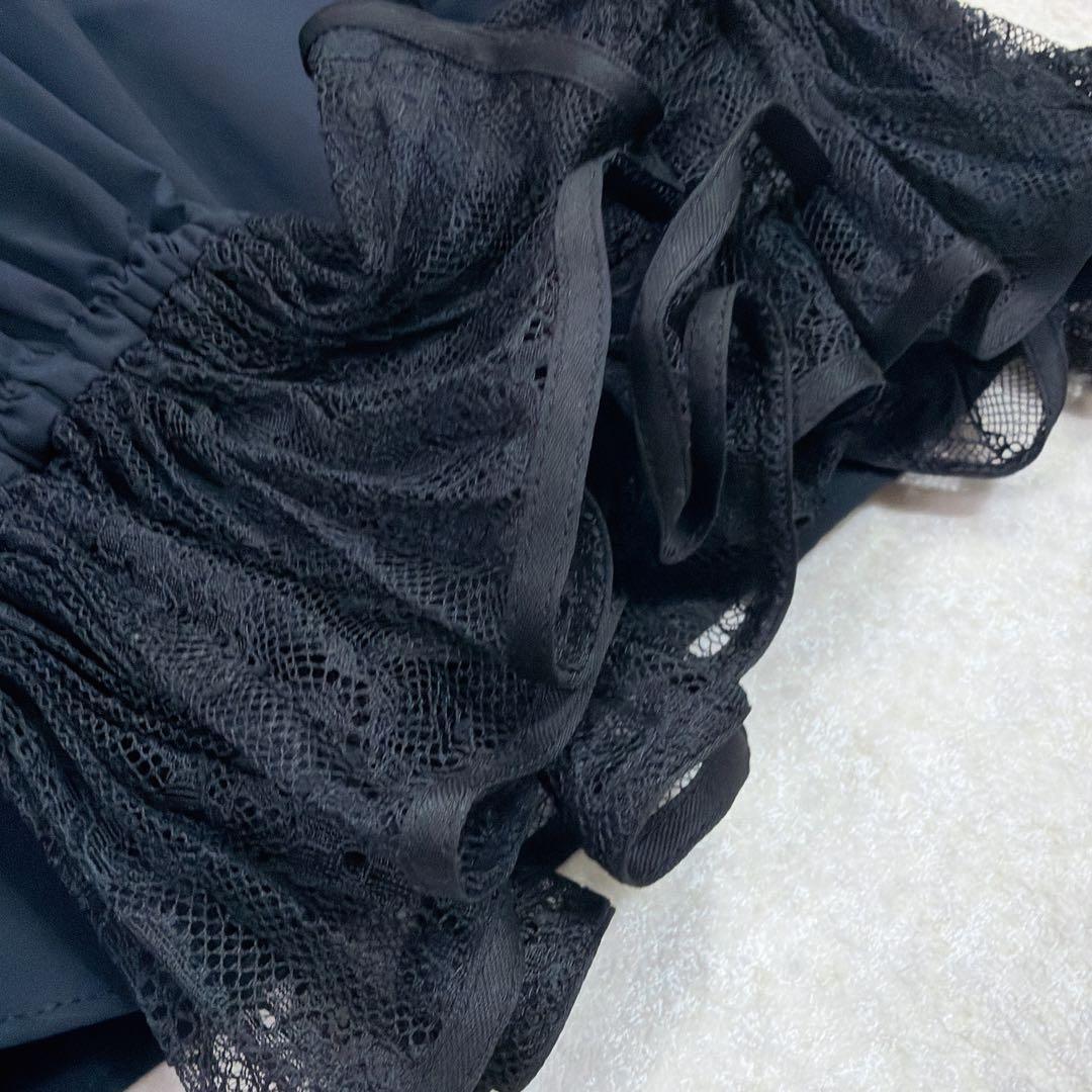 ユナイテッドアローズ レースプリーツ フリル ブラウス ネイビー　セレモニー