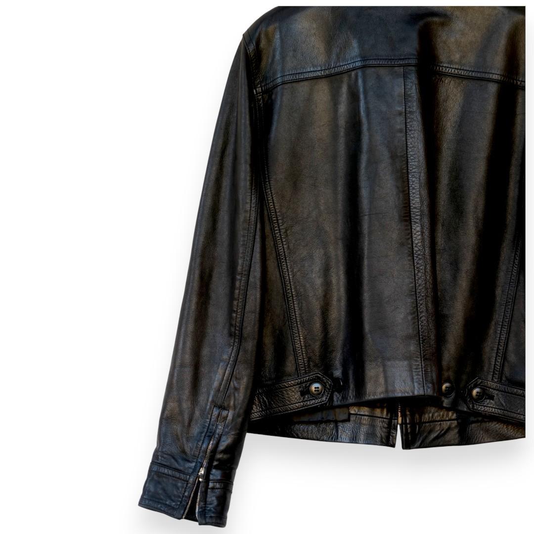 agni's b. ブラックレザーシングルライダースジャケット