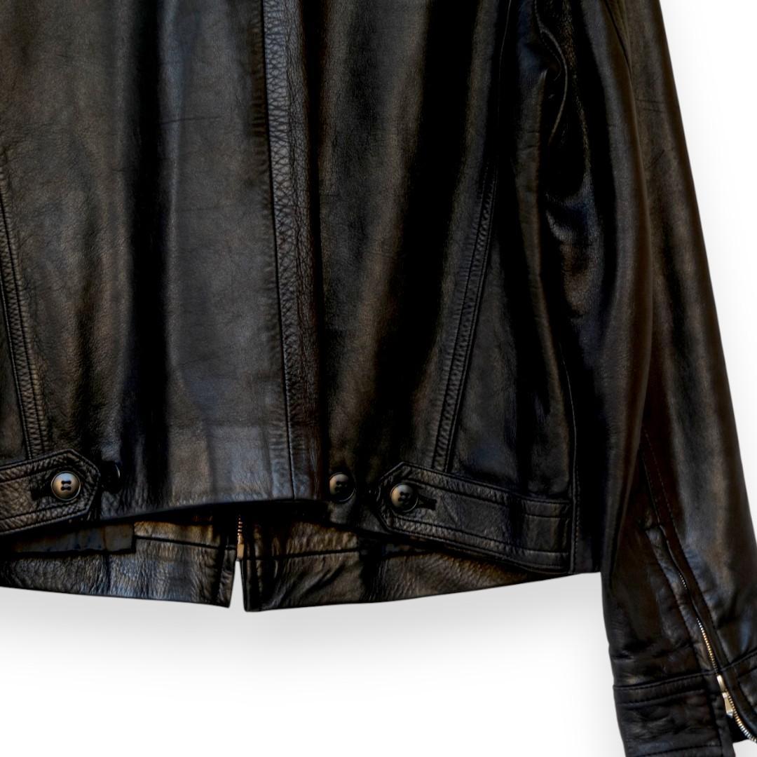 agni's b. ブラックレザーシングルライダースジャケット