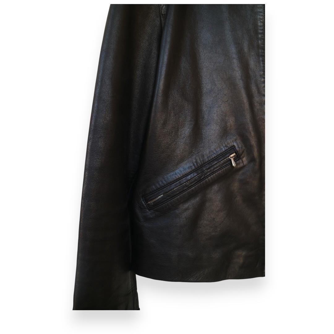 agni's b. ブラックレザーシングルライダースジャケット