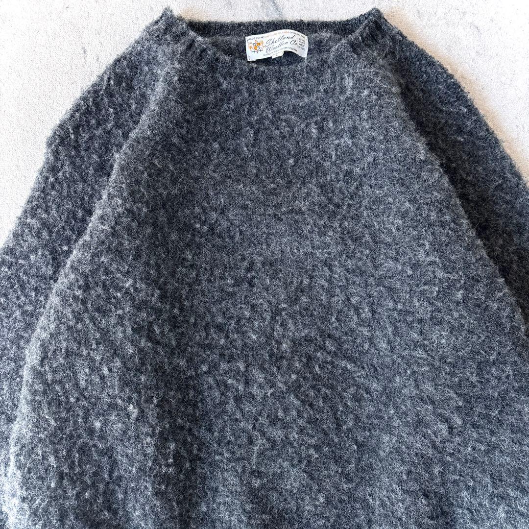 スコットランド製 シェトランドウーレン L縮絨ウール クルーネックニット グレー