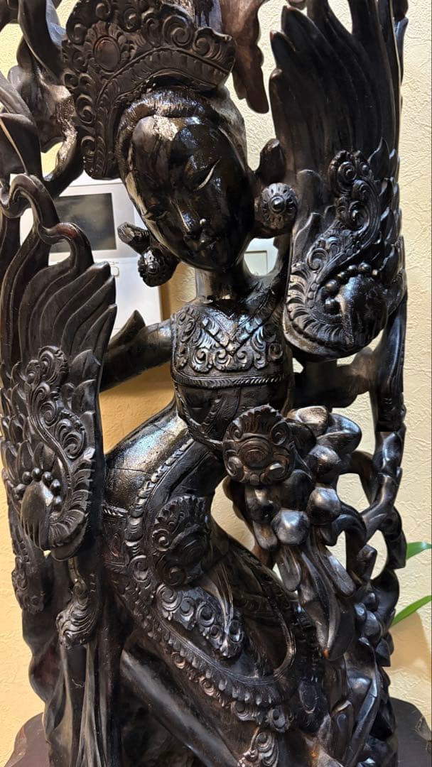 黒檀 木彫 細密彫刻 女神 83cm 大型 バリ　木彫　アジアン　ラマーヤナ神話