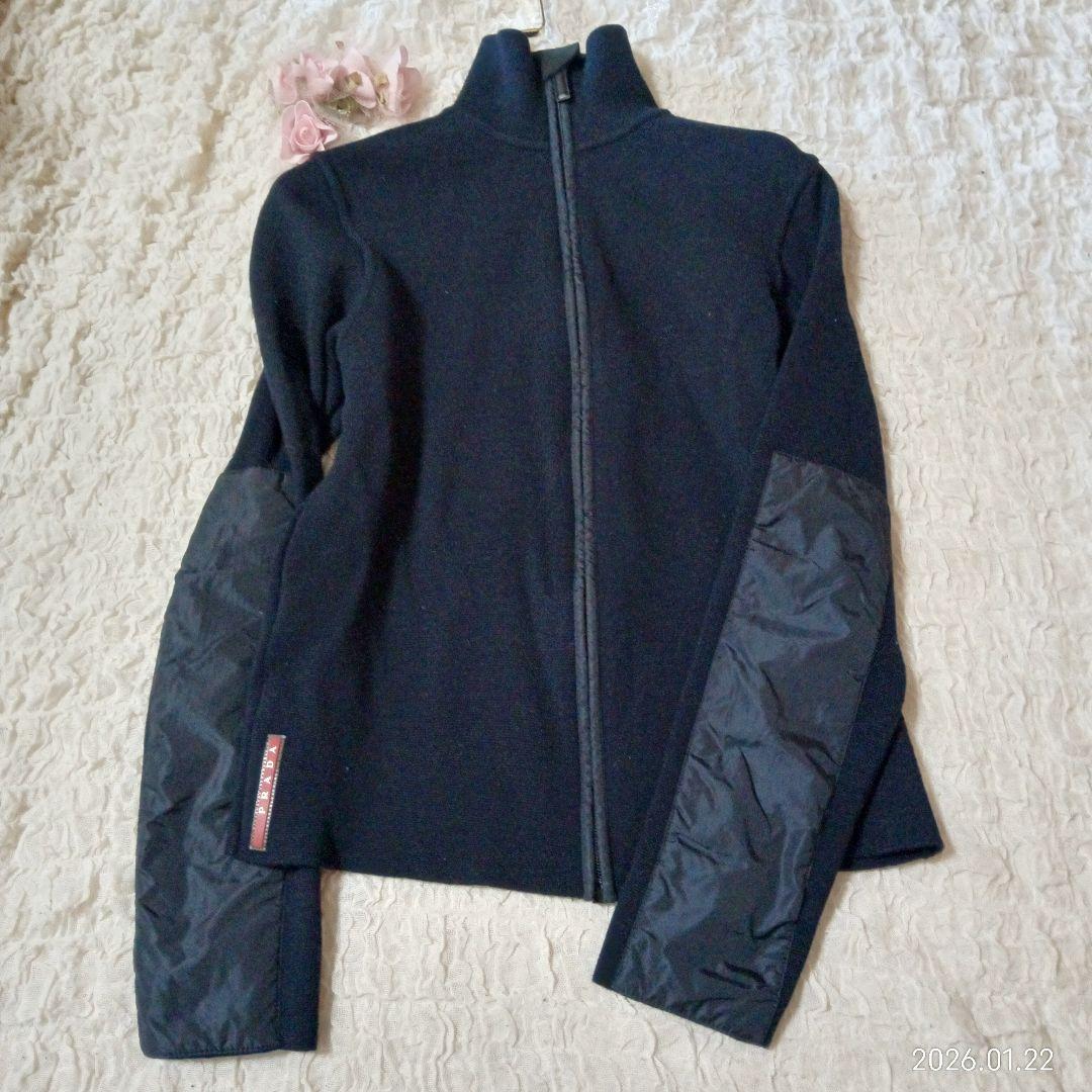 美品　プラダ　ウール　リブ　ジップアップ　ジャンパー