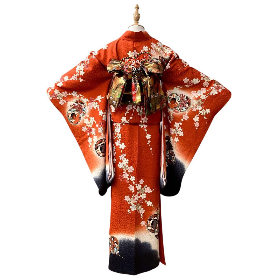 ◎mk-618　七五三　振袖　着物・襦袢・重ね衿　3点セット　絹　12-16