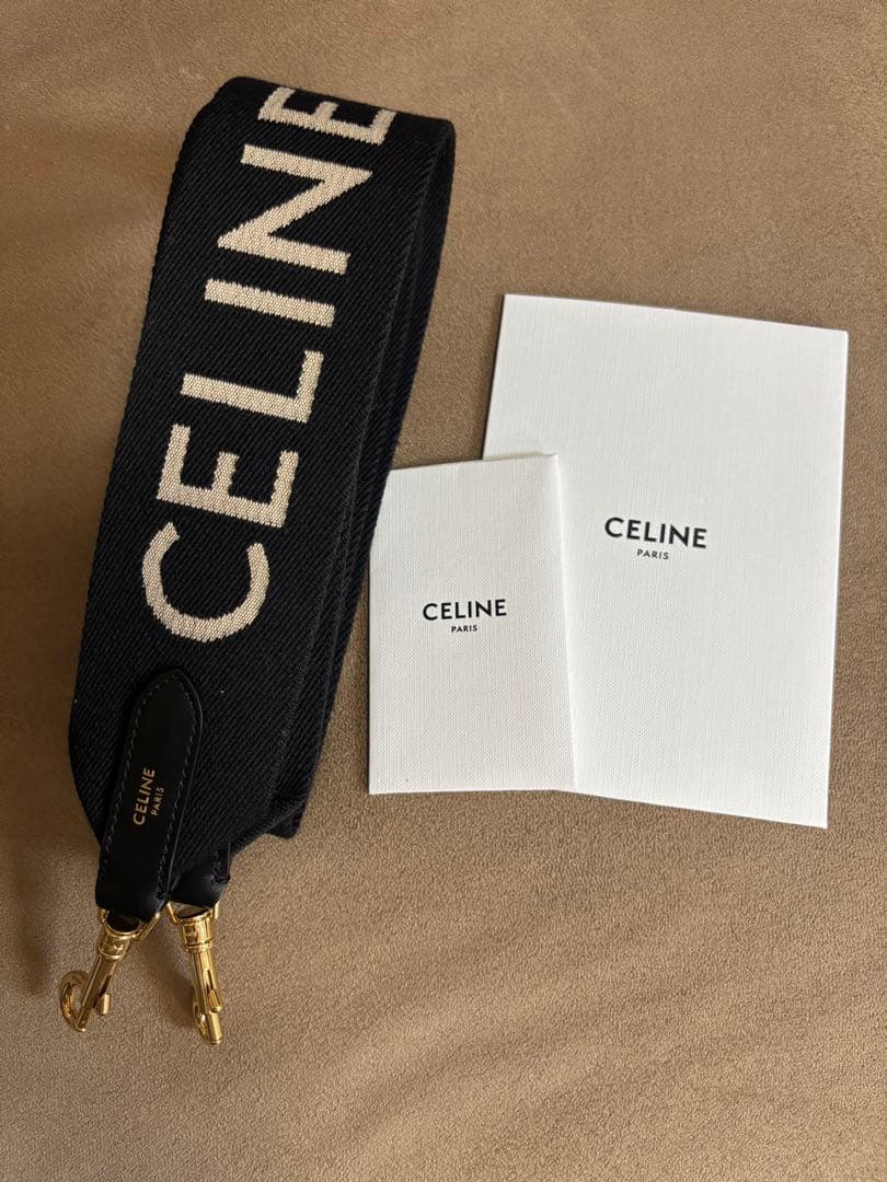 CELINEジャカード ロングストラップ ブラック　黒　ストラップ
