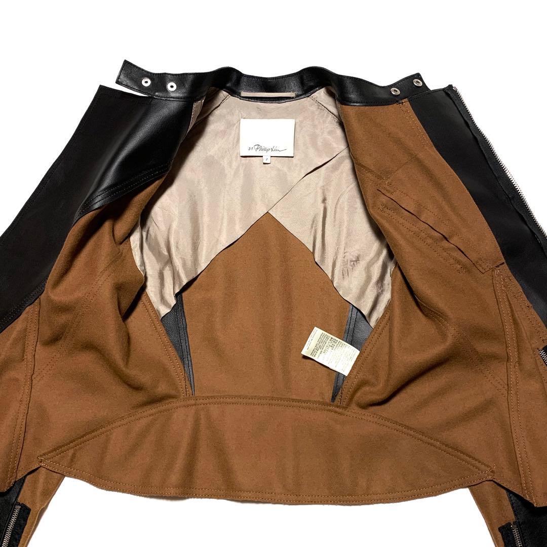 ☆美品 フィリップリム レザー ウール 切替 シングル ライダース ジャケット