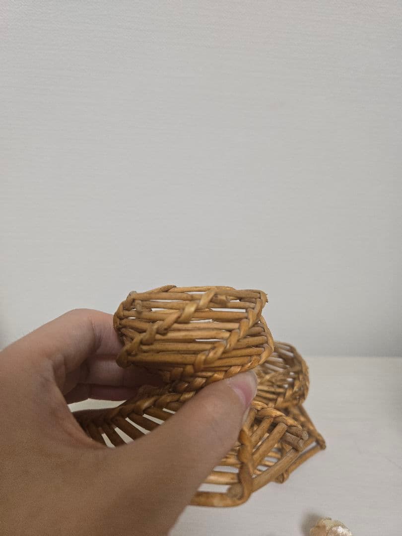 レア　フランス　アンティーク　柳　編み　エッグスタンド　ペア　ラタン