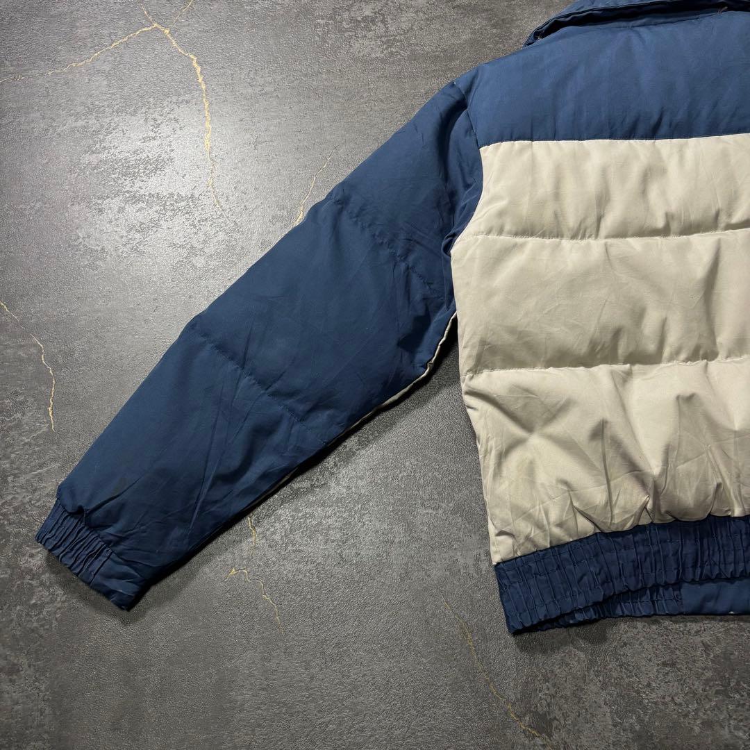 70s80sヴィンテージダウンジャケット生成りバーガンディネイビー短丈古着L