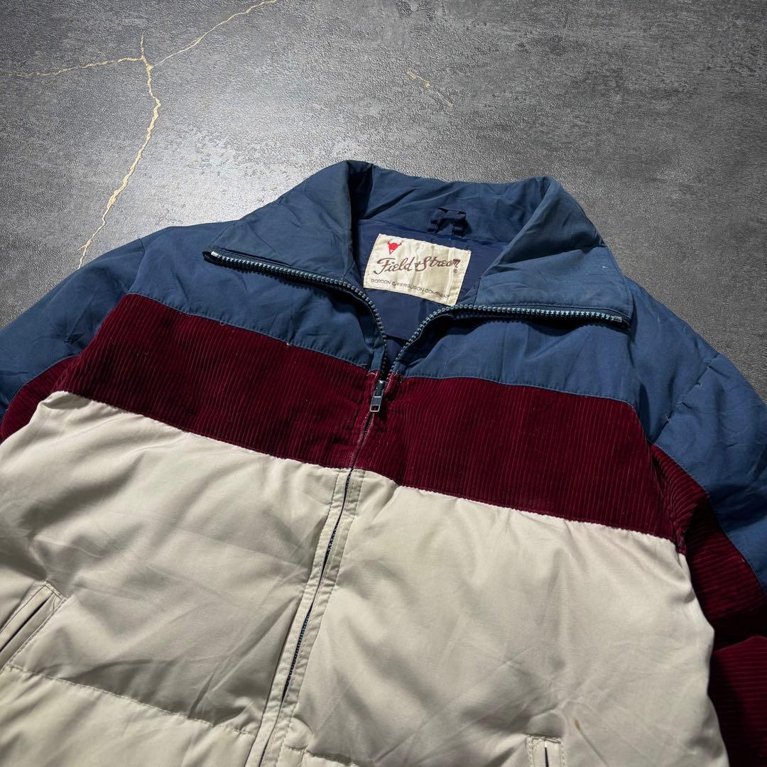 70s80sヴィンテージダウンジャケット生成りバーガンディネイビー短丈古着L