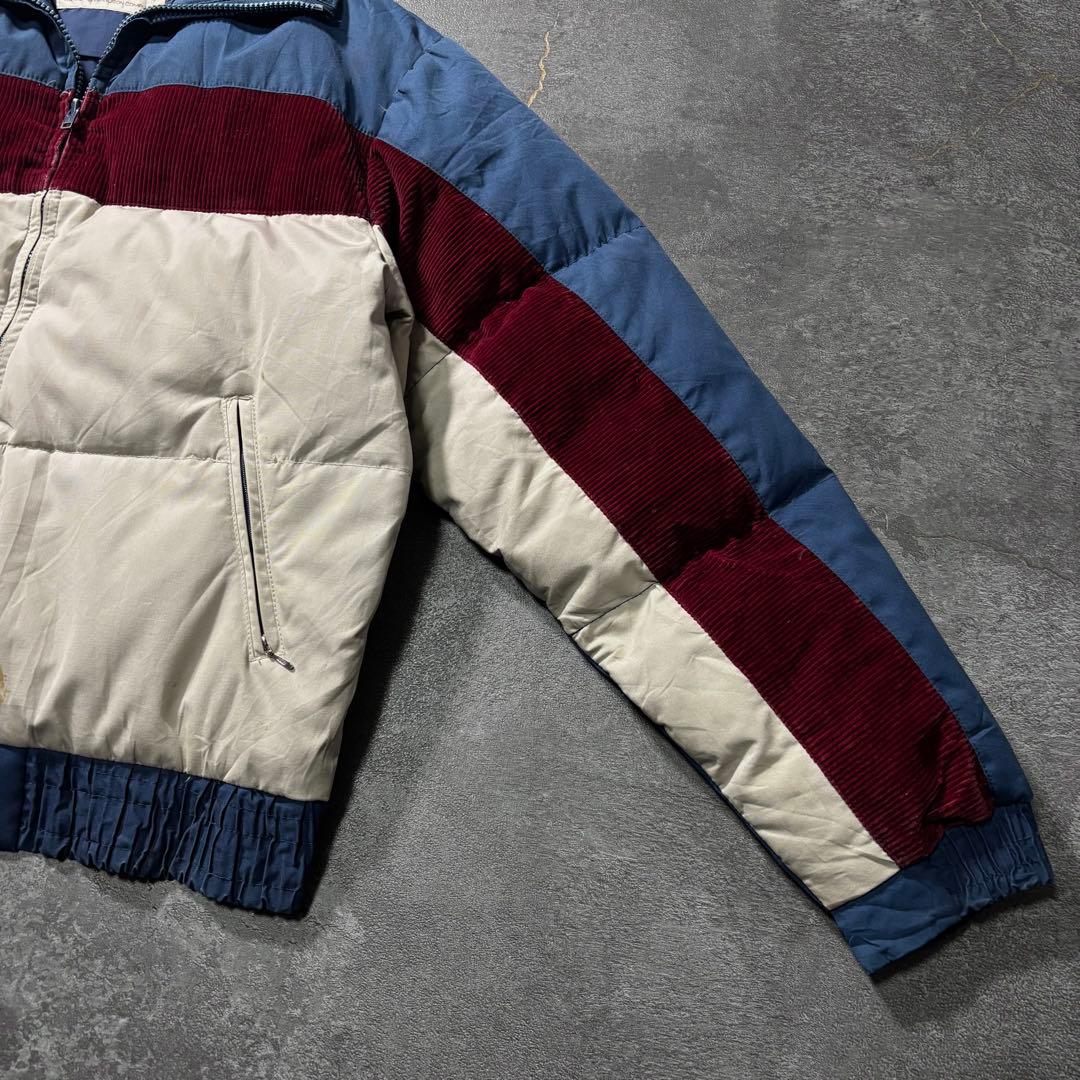 70s80sヴィンテージダウンジャケット生成りバーガンディネイビー短丈古着L