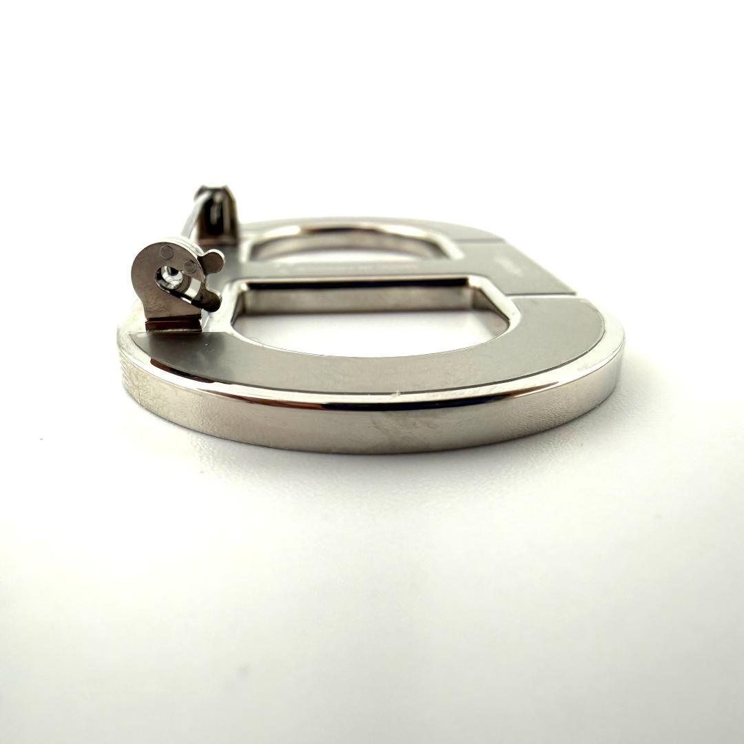 極美品 エルメス ブローチ シェーヌダンクル レザー 黒 ブラック 銀 シルバー