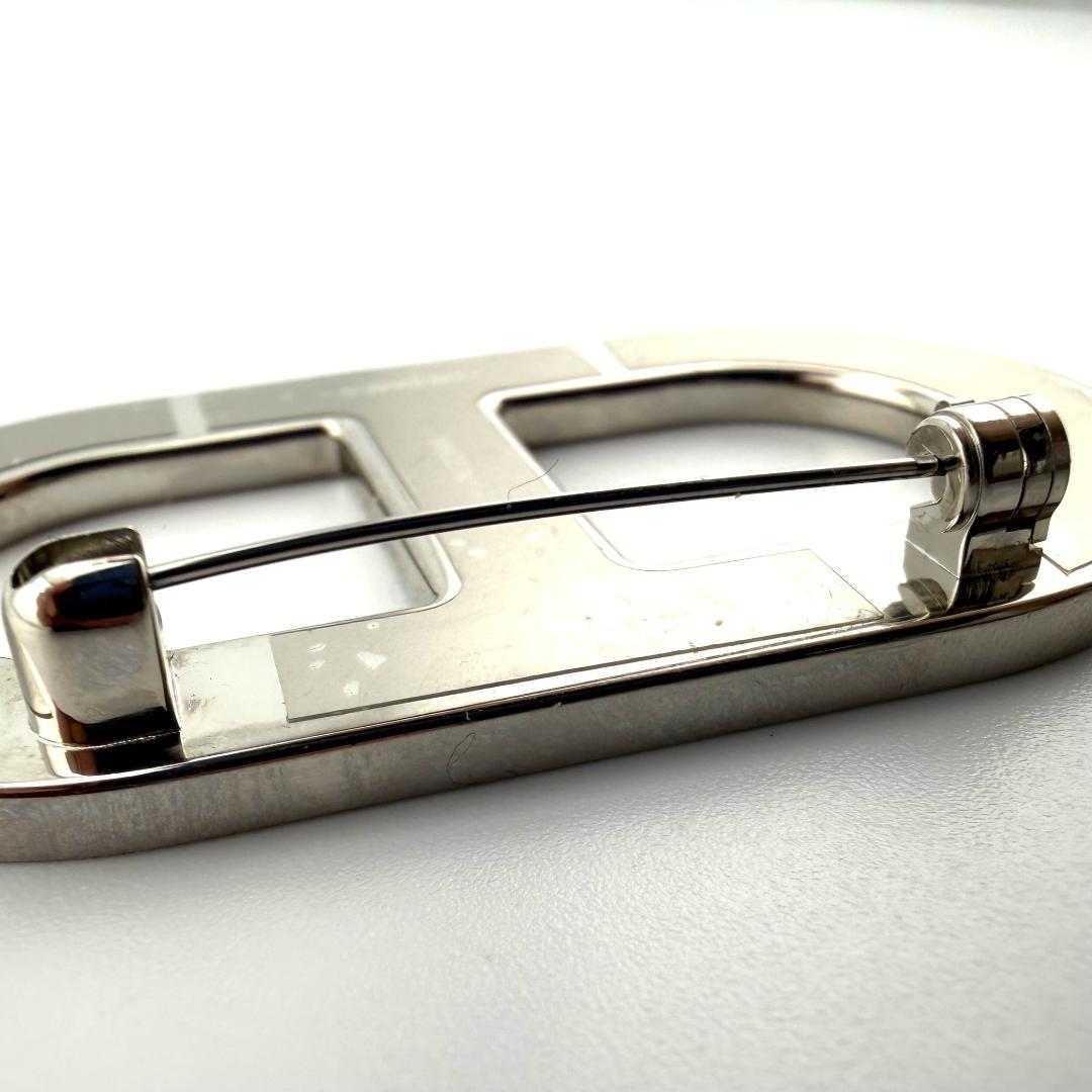 極美品 エルメス ブローチ シェーヌダンクル レザー 黒 ブラック 銀 シルバー