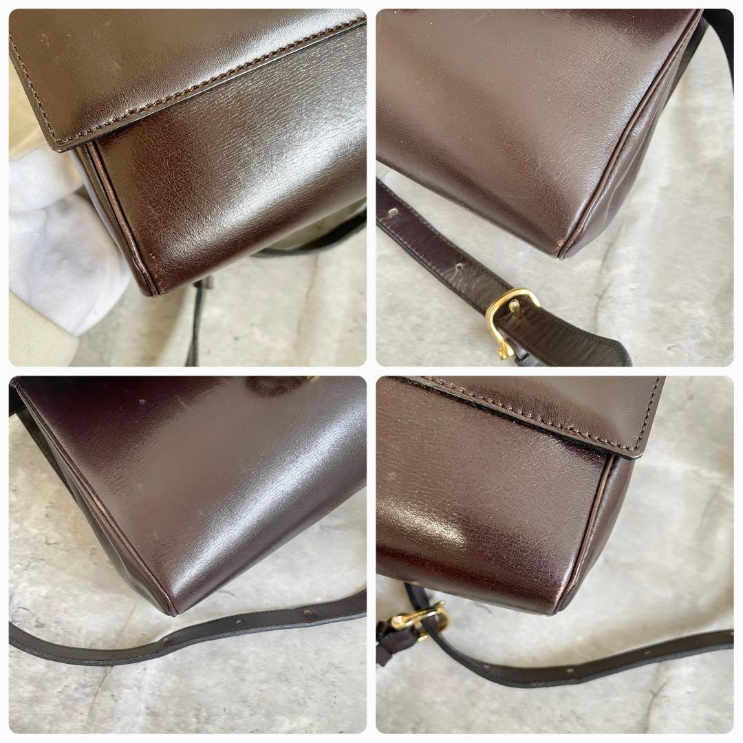 セリーヌ レザー ショルダーバック レディース メンズ ブラウン 馬車金具