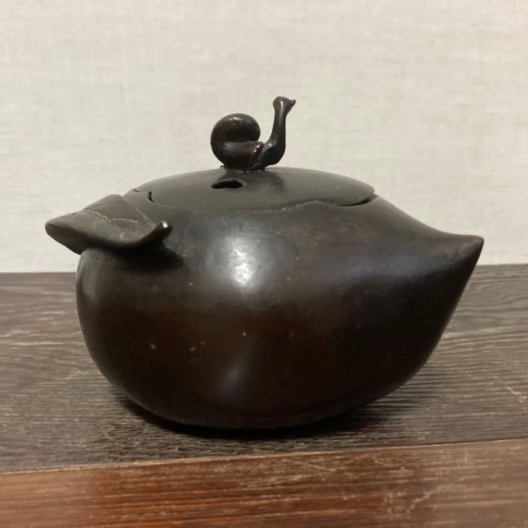古い味のある香炉 銅製 柿 カタツムリ 小物入れ 置物 和風 工芸品 レトロ