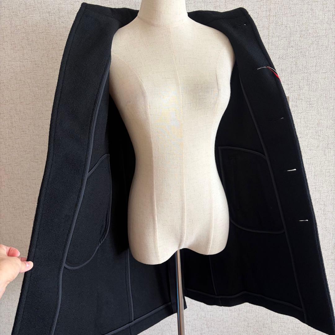 DANTON 【新品タグ付き】フード付きブラックウールコート 日本製 34