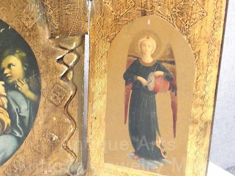 イタリア アンティーク ラファエロ・サンティ『小椅子の聖母』３枚続きの祭壇画