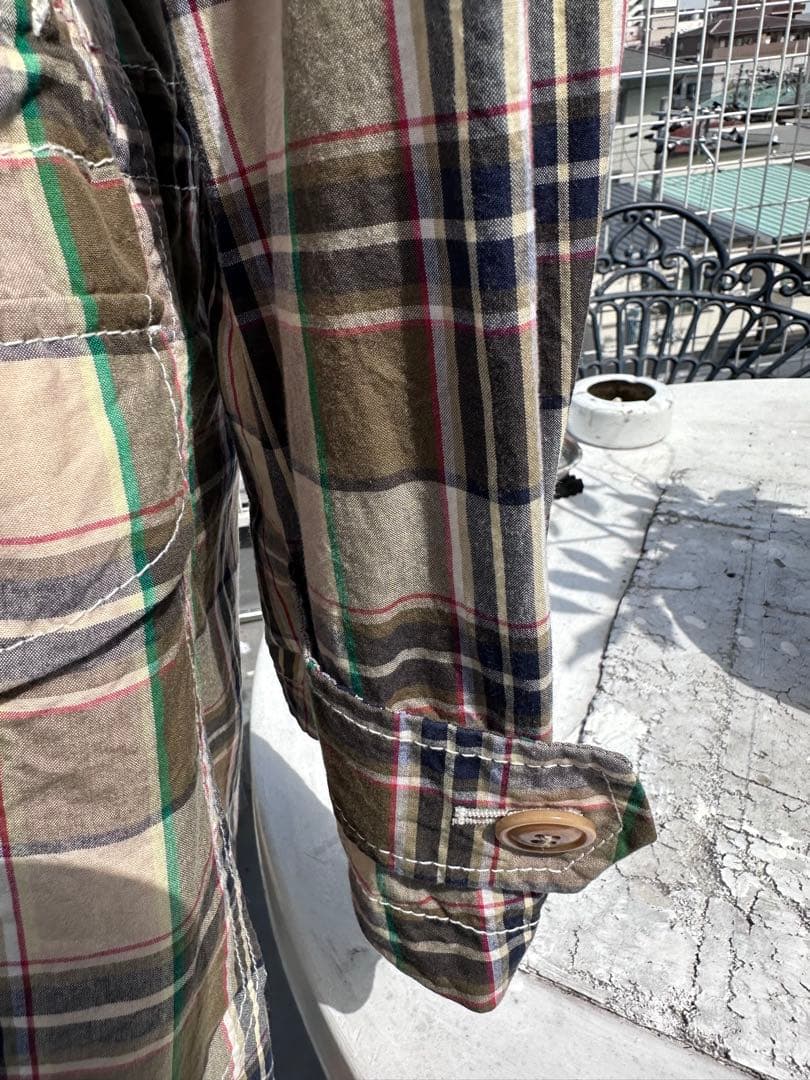 ジュンヤワタナベ　チェック柄フード付きモッズコート