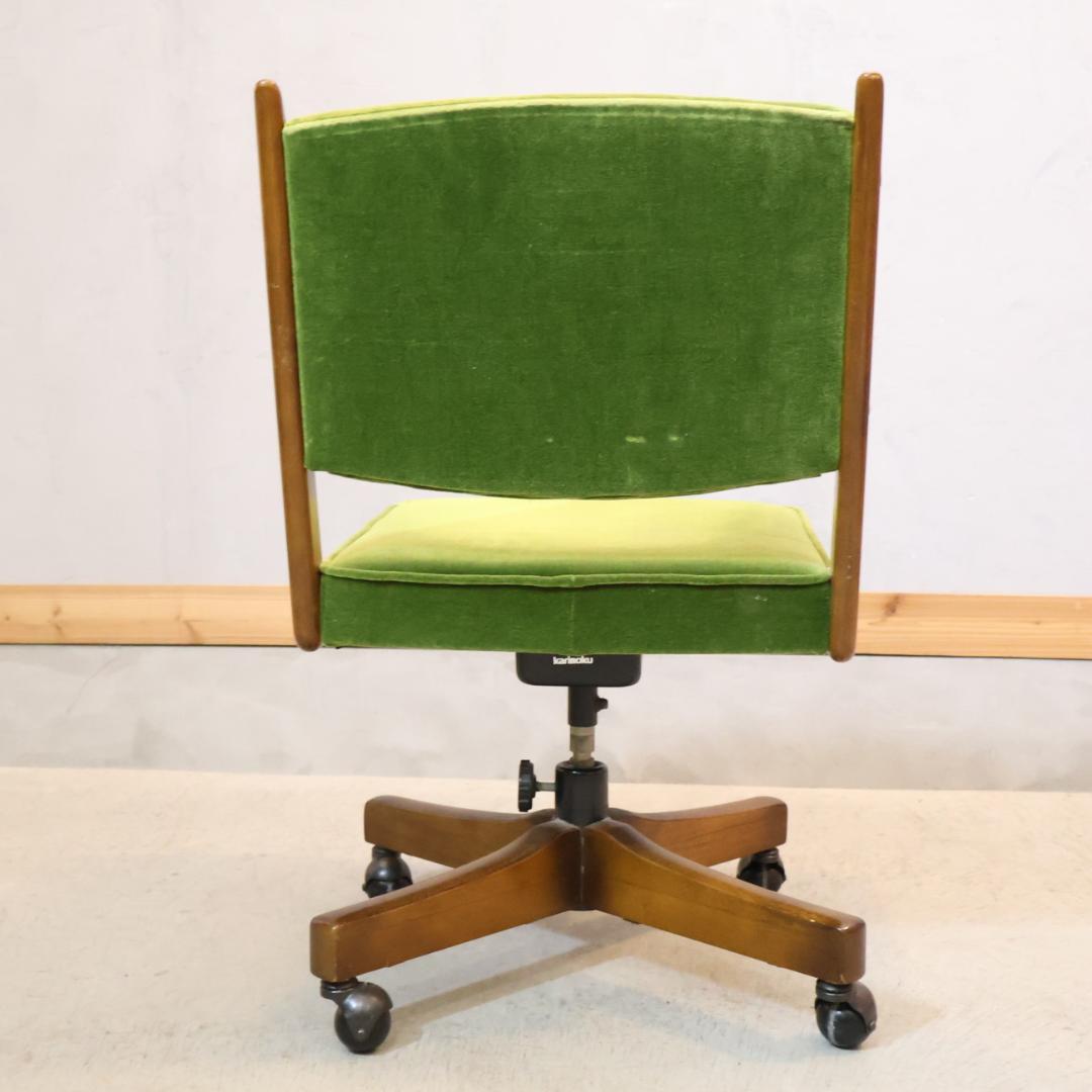 カリモク コロニアル デスクチェア モケットグリーン キャスター デスクチェア