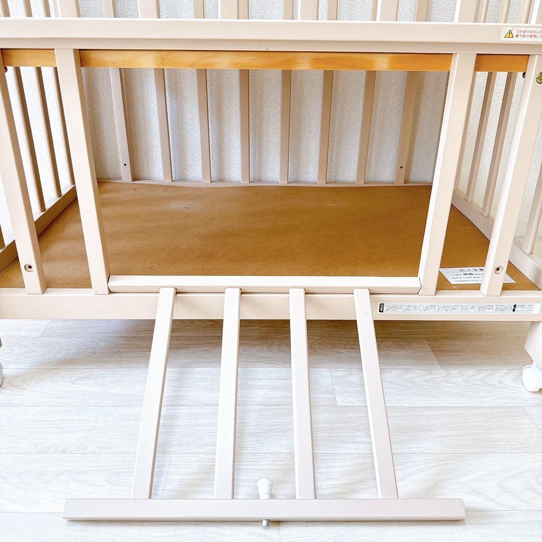 【国産】ミニベビーベッド あわイロ 木製　棚板　収納　スライド　敷きふとん付
