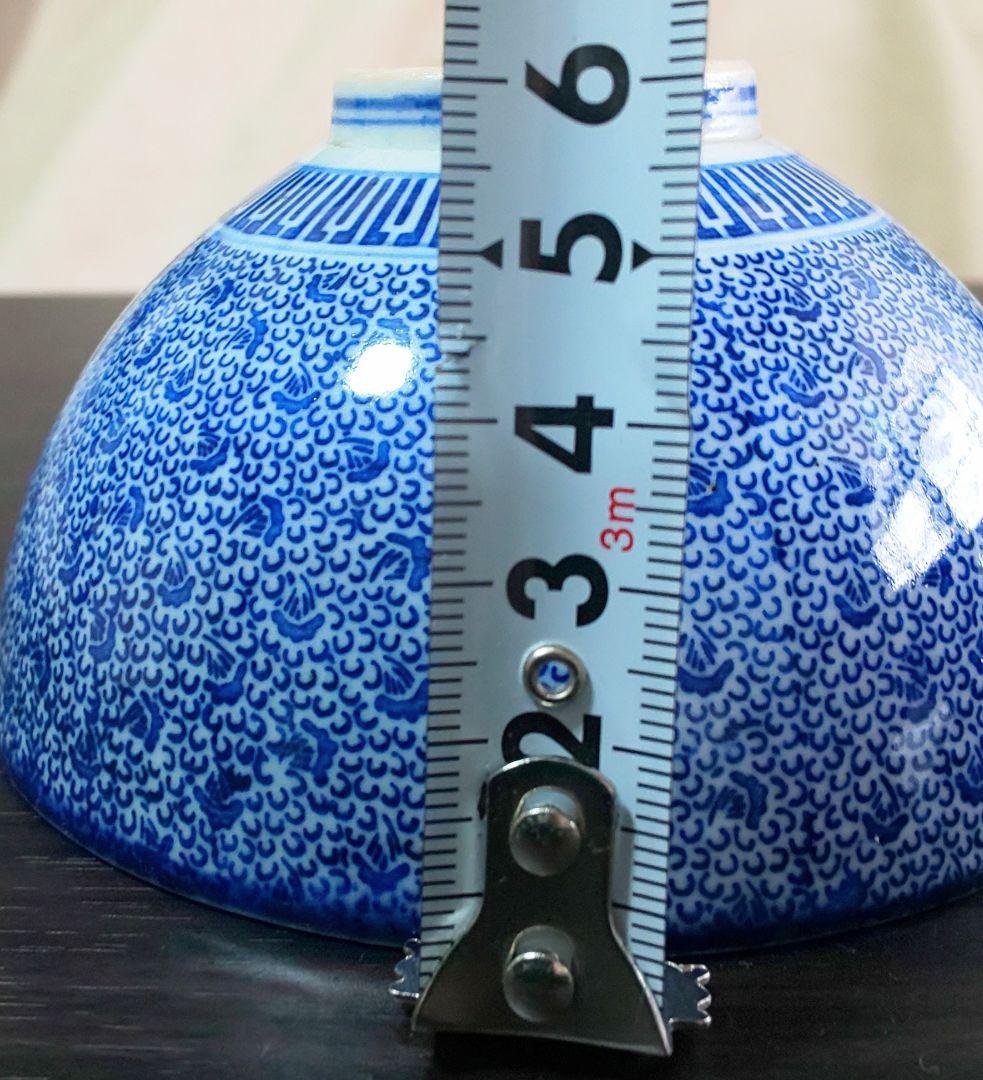 伊万里焼 明治時代 染付 微塵唐草 松竹梅 蓋付茶碗 ５客セット