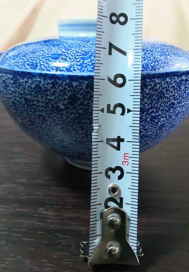 伊万里焼 明治時代 染付 微塵唐草 松竹梅 蓋付茶碗 ５客セット