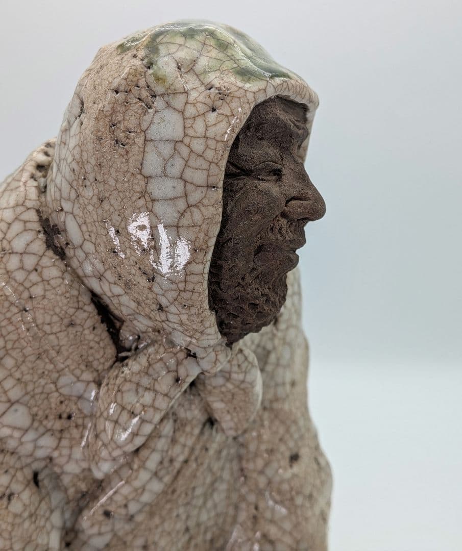 満寿窯 増田重幸 瀬戸焼 陶像「豊作」 共箱合布 農民 百姓 置物 縁起物 在銘