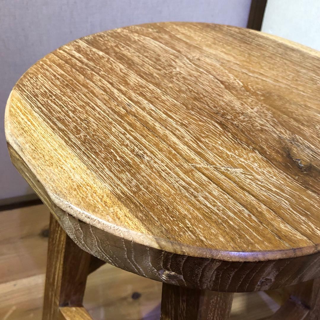 オールドチーク材のスツール 無垢材 円形 丸型 腰掛け 椅子 ラウンドスツール